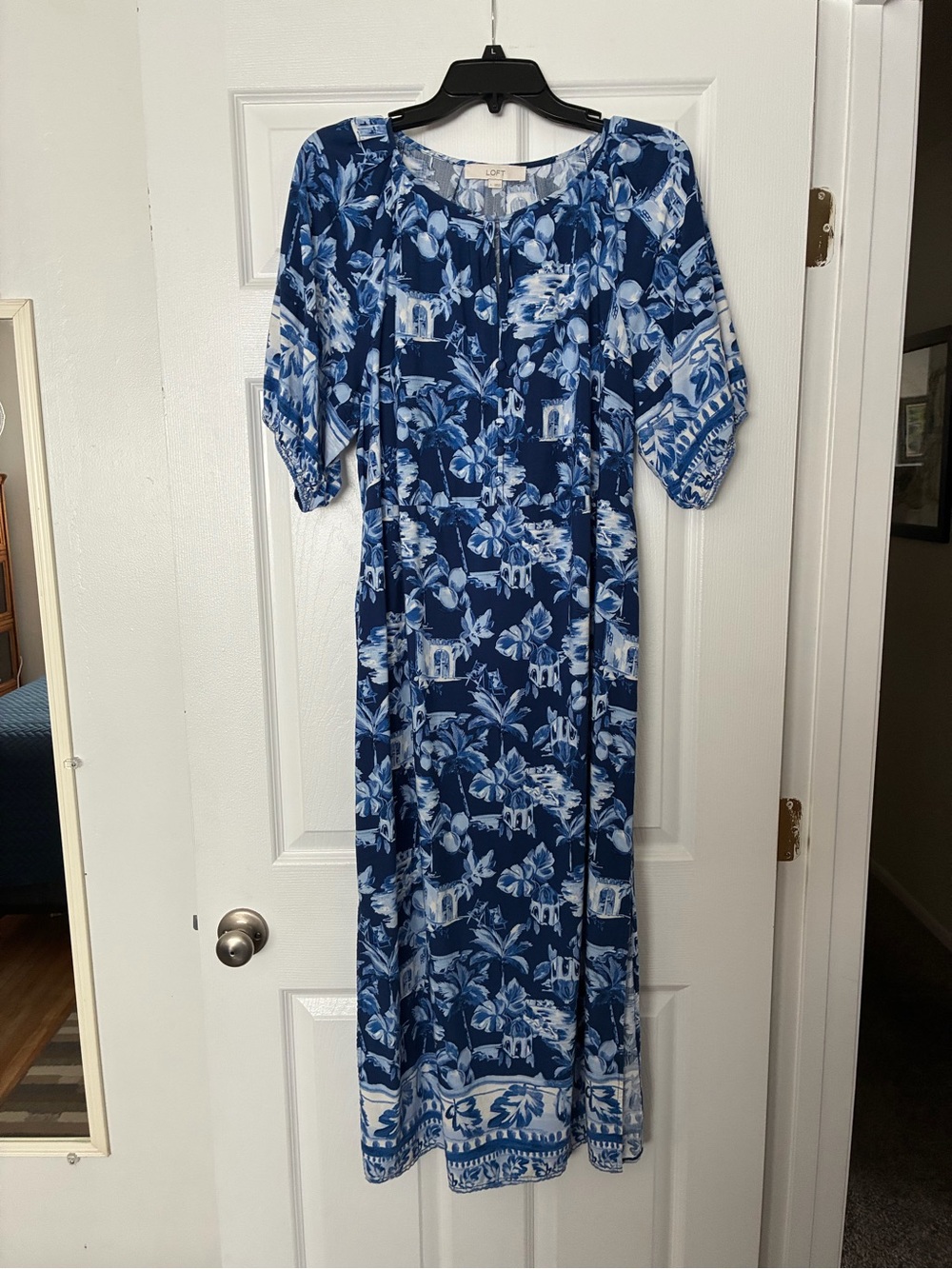 LOFT Navy and White Floral Maxi Dress